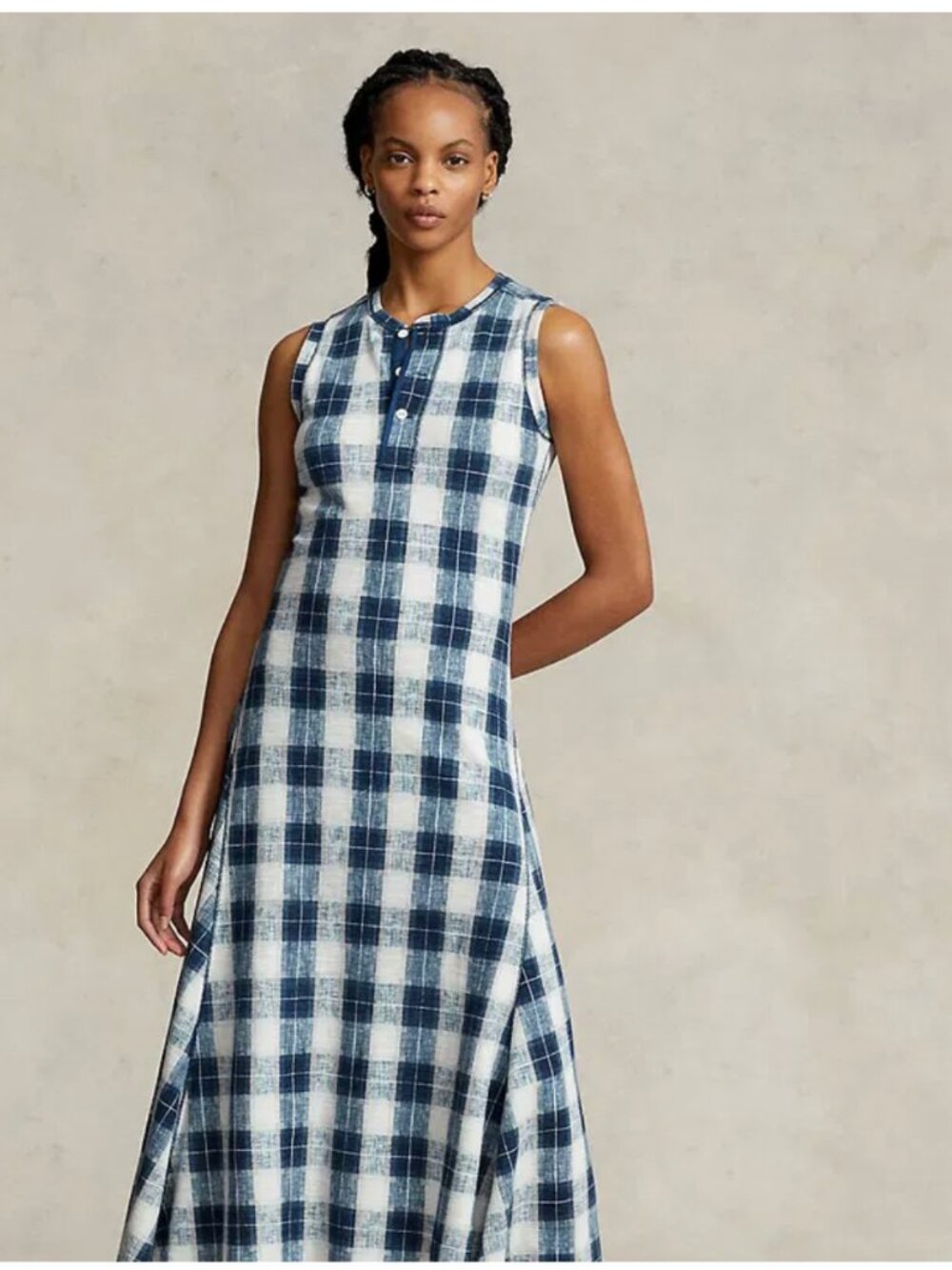 POLO RALPH LAUREN Buffalo Plaid Cotton Henley Sleeveless Maxi Dress size small